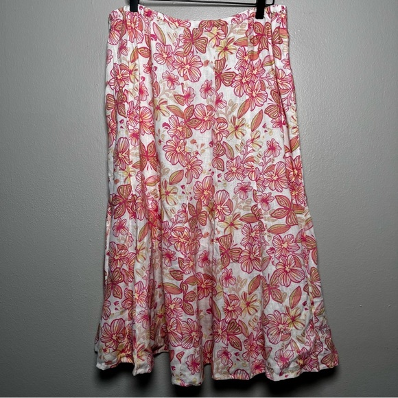 JM Collection y2k Women 100% Linen Skirt Medium Pink White Circle Floral Coconut - Picture 4 of 9